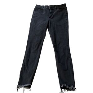 Express Denim Perfect Ankle Legging Super High Rise Black Frayed Hem Jeans 8R
